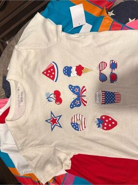 Kids Cream Patriotic Graphic Tee - Stars & Stripes